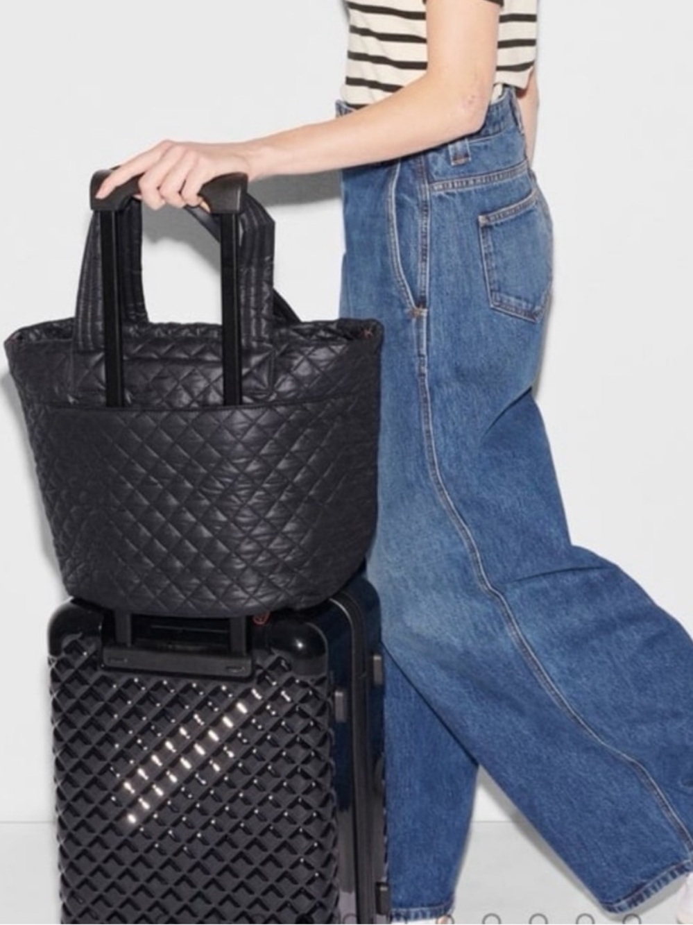 MZ Wallace Quilted Navy Travel Tote Bag With Luggage Sleeve
